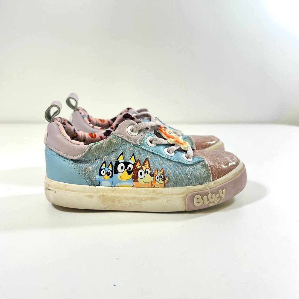 Ground Up Bluey Character Sneakers Girls Size 10 Blue Pink Glitter Low Top Shoes